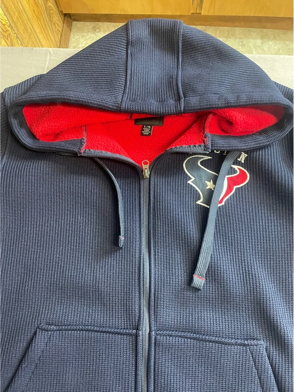 Houston Texans NFL full-zip waffle-texture fleece backed hoodie XL